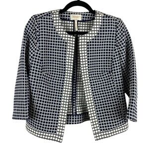 Laundry by Shelli Segal Cropped Jacket Size 6 Blue White Print Open Front